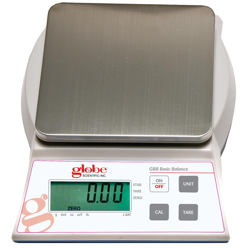 Globe Scientific Balance, Toploading, Basic, Portable, 3000g X 0.1g, External Calibration, 100-240V, 50-60Hz, External Batteries, Includes ISO/IEC 17025:2017 Caibration Certificate laboratory scale;analytical balance;weighing balance;lab scale;analytical scales;laboratory balance;scales lab;calibrated weighing scales
